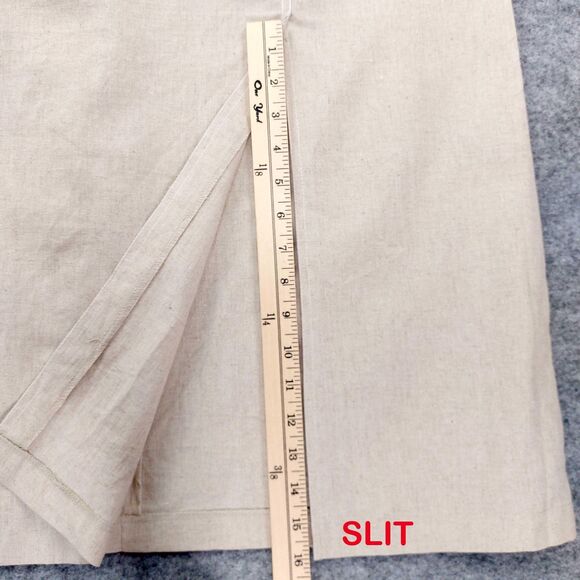 Marla Kim Skirt Sz XL Beige Linen Cotton Blend Midi Modest Slit Career Chic - Picture 9 of 12